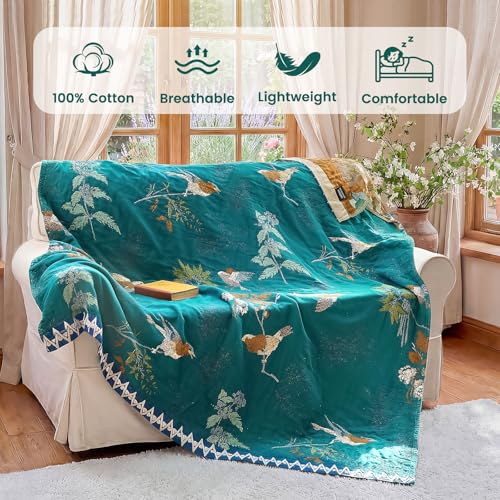Image of MSGKV Boho Throw Blanket 50 inchx60 inch Aviary Botanical Cotton Throw Blanket