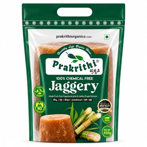 Image of PRAKRITHI ChemicalFree Solid Jaggery Naturally Clarified with Ladys Finger Extract | Traditional Unrefined Desi Gur | No Chemicals or Preservatives | Bucket Shape pack 3