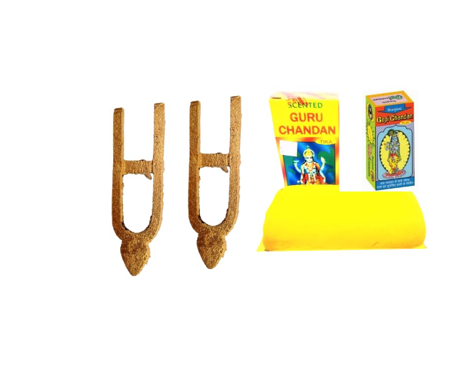 Vrindavan Store Vaishnava Tilak Stamp Pack Of 6, Roli, Keshar Chandan Tika And Gopi Chandan Set