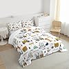 Feelyou Construction Bedding Set Queen Size Equipment Trucks Comforter Set for Kids Boys Girls Decor Dinosaur Comforter 3D Digital Print Yellow Duvet Set Bedroom Quilt Set #1