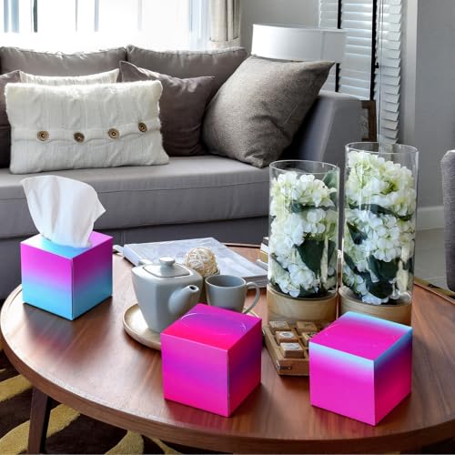 Image of Fourluoo 12 Pack Facial Tissues Cube Boxes Face Box 600 Sheets 3 Ply Soft Paper Square Tissues Bulk for Car Pocket Toilet Household Bedroom Family(Gradient Color)