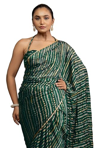 Image of MIRCHI FASHION Saree for Woman Chiffon Colorblock with Foil Work | Shimmer Festive Women's Sari for Wedding Functions and Ceremonies