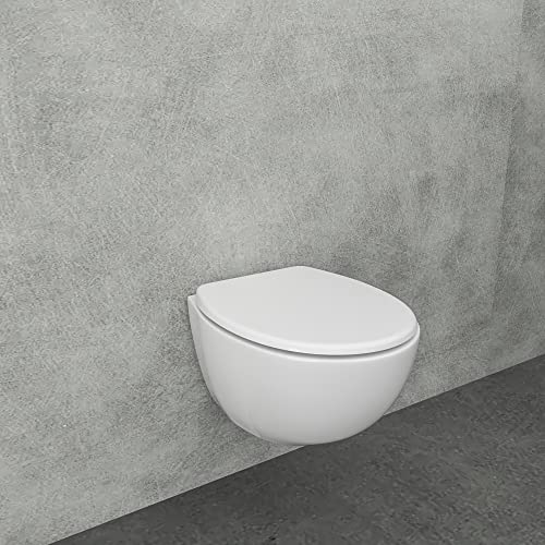 Huckle Asiento de Inodoro Blanco ,Material PP Antibacteriano, Asiento de Inodoro de Cierre Suave de liberación Rápida con un Botón,Asiento de Inodoro con Bisagra Ajustable en Forma de O Cover