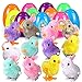FunsLane 12Pcs Oeufs de Pâques remplis, Jouets de Pâques Lapins et Poussins à remonter, 3,9'' Lapins de Poulet sautant à l'horloge + 2 Autocollants de Pâques pour Les Enfants