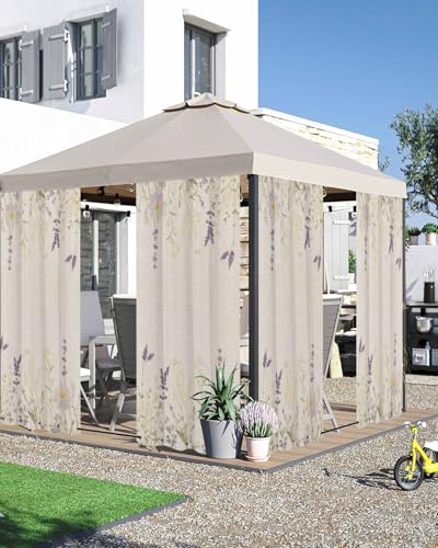 Lsrtoss Floral Botanical Outdoor Curtains for Patio Waterproof, Spring Retro Flowers Outdoor Privacy Panels Grommet Sun Blocking Outside Curtains for Porch, Pool, Balcony, 54W x 108L inch x2