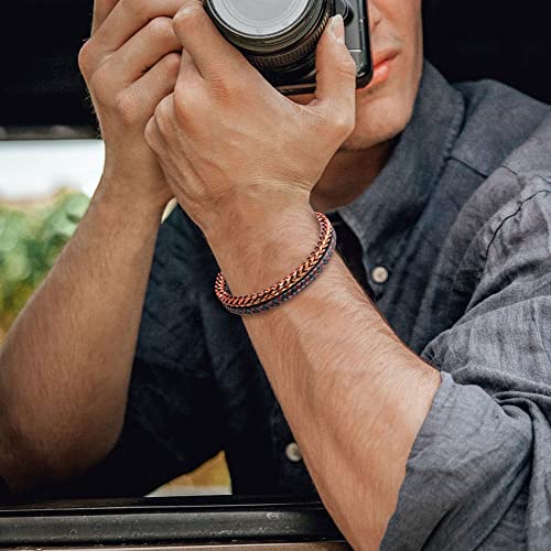 Image of Men's Leather and Steel Chain Bracelet with Clasp
