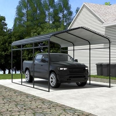 Xilingol Metal Carport, Heavy Duty Carport Canopy with Galvanized Steel Frame and Roof, Outdoor Storage Shed, Car Tent Garage Shelter for Pickup, Truck, Boat and Tractor (10x15 FT Black)