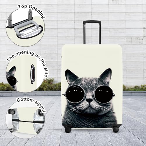 Image of Cool Cat Luggage Protector, Washable Suitcase Cover with Sunglasses Feline Design Anti-scratch for 32 inch,34 inchBag