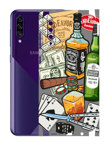 Image of AtOdds - Samsung Galaxy A30s Mobile Back Skin Sticker - Lamination - Rear Screen Guard Protector Film Wrap (Coverage - Back+Camera+Sides) (Design - Wine Graffiti)