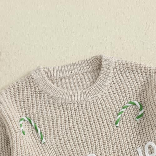 Toddler Girl Boy Knit Sweater Letter Candy Cane Embroidery Long Sleeve Pullover Kids Crew Neck Chunky Knitwear4