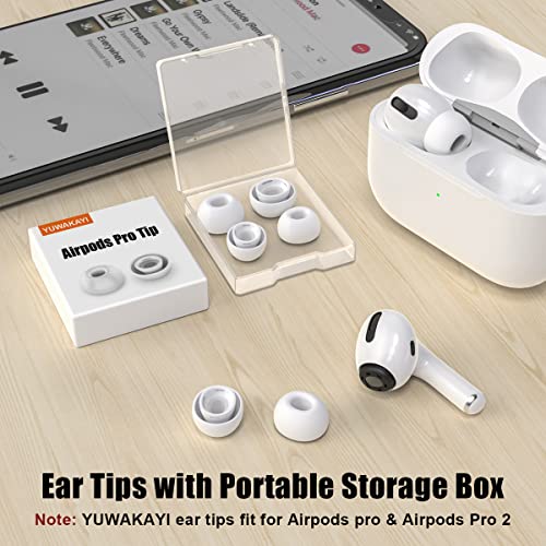 [3 ازواج] اطراف بديلة لسماعات الاذن لجهاز ايربودز برو مع فتحة لتقليل الضوضاء، اطراف سماعة الاذن من السيليكون لجهاز ايربودز برو مع صندوق تخزين محمول يناسب علبة الشحن (S/M/L، لون ابيض)