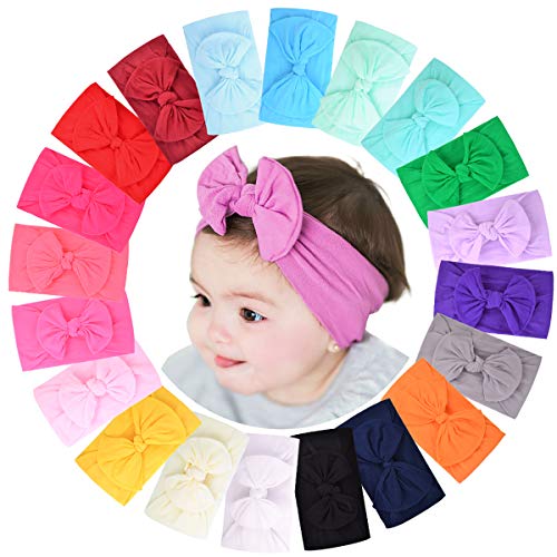 jollybows 20pcs Baby Girls Nylon Headbands Turban Hair Bows Hair Band Elastic Hair Accessories for Kids Toddlers Infants Newborn 20 Count (Pack of 1) 1-Light Multi-colored