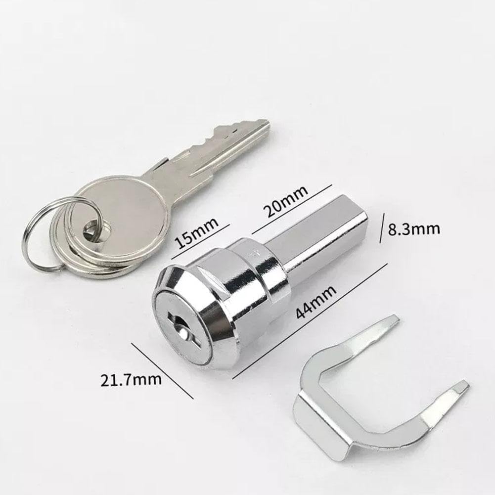 A Set Silver Universal Stainless Toolbox Lock, Toolbox Lock Iron Cabinet Insert Linkage Drawer Locks Set,180° Rotation Unlocking(1 Fastening tab and 2 Keys,1 Cylinder) Cabinet Hardware