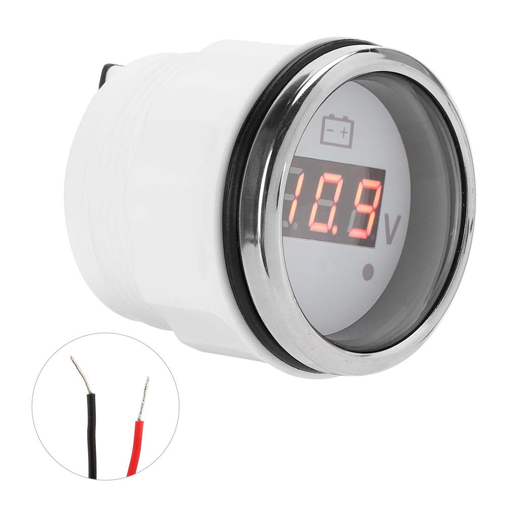 Akozon Compteur de tension de batterie, affichage numérique LED, étanche IP67, alarme intelligente universelle pour bateau et voiture, 2 pouces (blanc)