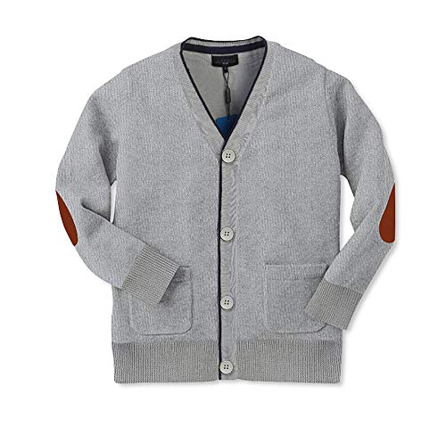 Gioberti Boy's 100% Cotton Knitted Cardigan V-Neck, Long Sleeve Sweater, Gray, Size 5