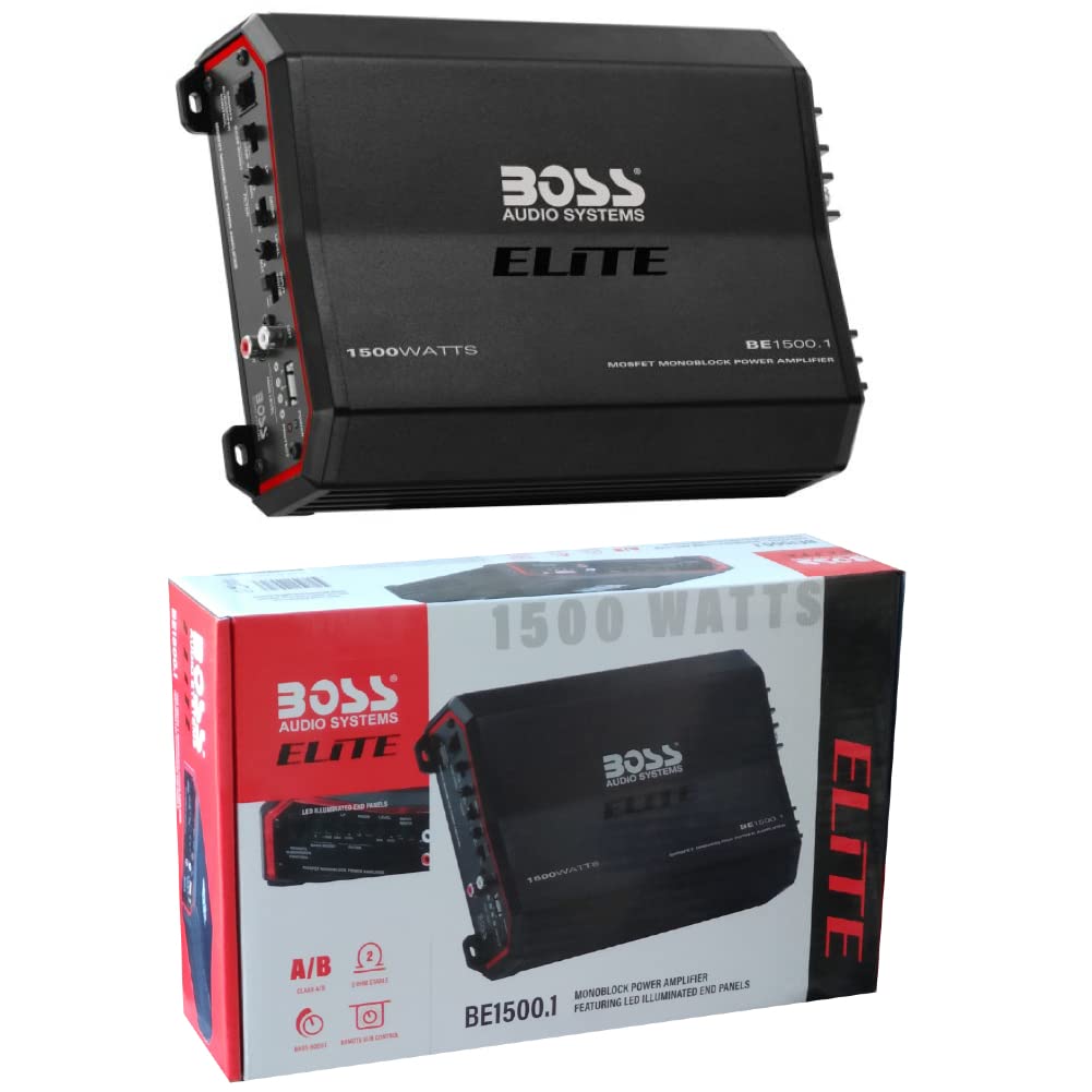 1 amplificatore monofonico compatibile con BOSS AUDIO SYSTEMS ELITE BE1500.1 1 canale da 1500 watt max classe a/b controllo remoto incluso, 1 pezzo