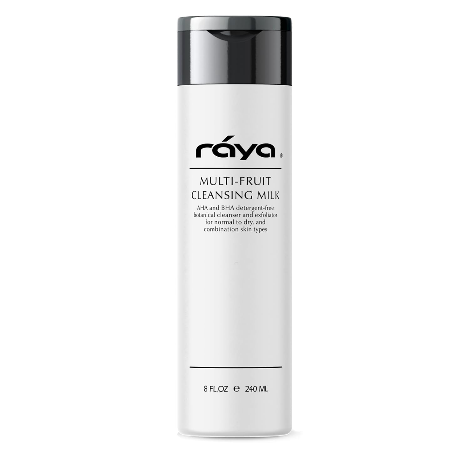 Raya Multi-Fruit Facial Cleansing Milk with AHA and BHA 8 oz (G-154) | Exfoliating Soap-Free Cleanser and Make-Up Remover for Dry and Combo Skin |
