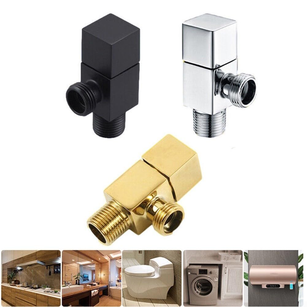 Válvula de agua cuadrada de 3 vías con rosca macho, núcleo grueso, acabado dorado, ideal para grifos de baño, bidés y grifos montados en la pared, paquete de 4