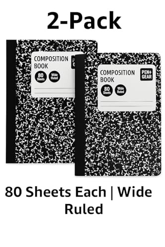 2-Pack Black & White Composition Notebooks - Wide Ruled, 80 Sheets - Classic Marble Cover - School & Office Supplies image 2