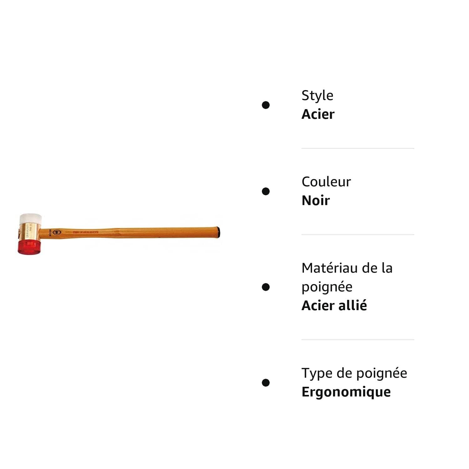 FACOM - Massette à Embouts Interchangeables - 208A.25CBA - Série Lourde avec Corps Acier - Embouts en Polyuréthane et Nylon Au Choix - Outillage Manuel Polyvalent - Embouts de 25 mm de Diamètre