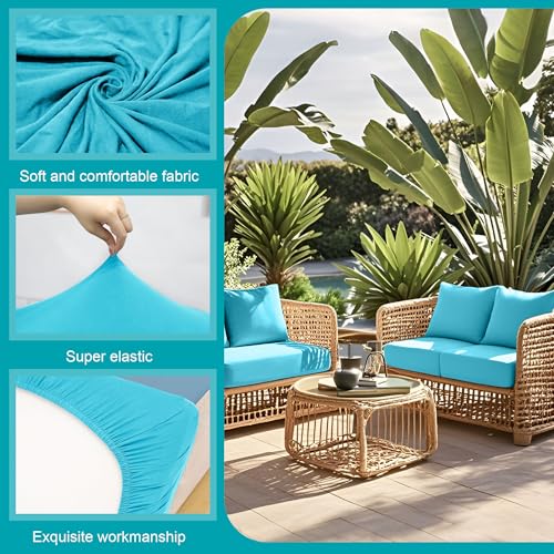 Image of 12 Pcs Stretch Patio Cushion Covers,Outdoor Couch Covers Replacement,Outdoor Couch & Sofa Slipcovers,for Patio Furniture Cushion Covers,Washable Reusable Furniture Protector (Sky Blue, Cover Only)