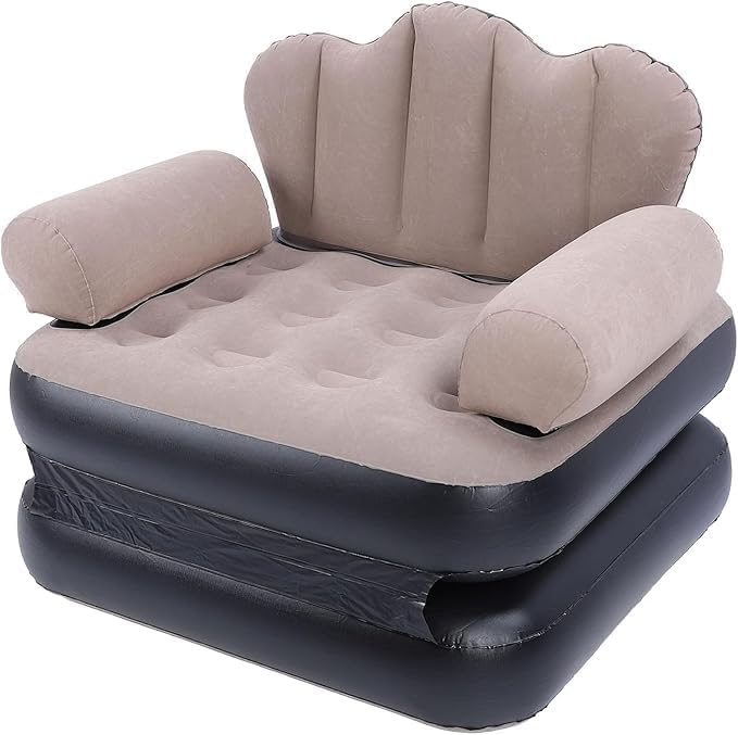 KRISHNPRIYA Inflatable Chair Bed Air Mattress, Foldable Convertible Lounger with Armrests & Headrest, Portable Blow-Up Sofa Bed for Home & Travel, Durable Grey & Black Air Couch Lounge Seat-image-27