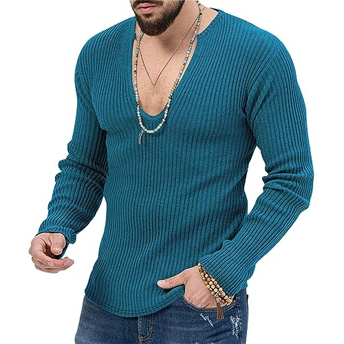Mens Deep V Neck Knitted Sweater Casual Trendy Sexy Slim Fit Lightweight Solid Tops Long Sleeve Soft Knitwear Pullover3