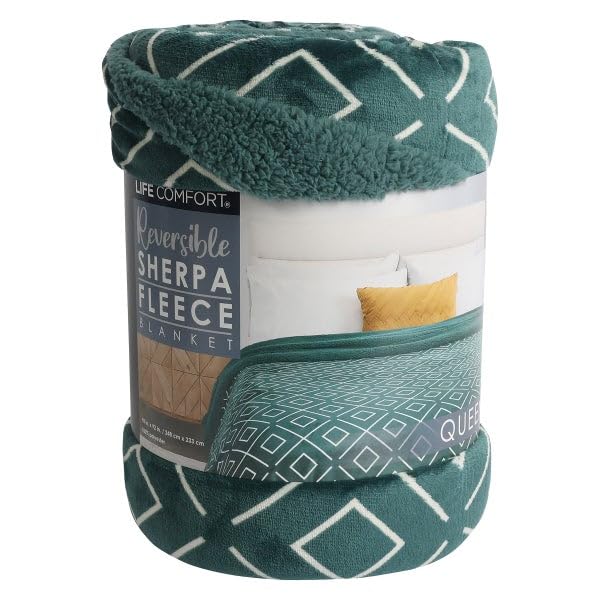 Life Comfort Decorative Premium Mixed Yarn Throw Blanket - 60x70 Inch Ultra Soft for Living Room Bedroom & Sofa Couch Textured Faux Fur (Blanket (90 by 92) Green (Reversible Sherpa Fleece))