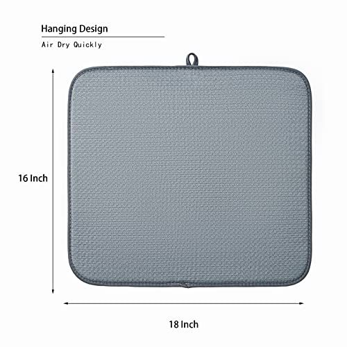 Image of Microfibre Drying Mat for Kitchen Dish Drying Drainer Mat Absorbent Drying Mat Washing Up for Glass, Plate & Cup 16inch x 18inch 2 Pack (Grey)