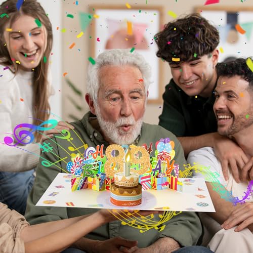 Image of 89th Pop-Up Musical Birthday Card, Blowable LED Candle for Women and Men