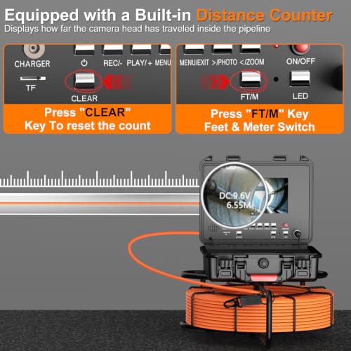 Cámara de Inspección de Tuberías con Pantalla IPS de 7", 1080P, Localizador 512Hz, Cable de Fibra de Vidrio de 20M, Grabación de Video/Audio, Batería 12V 4.5Ah miniatura 6