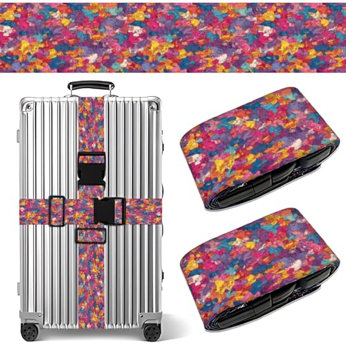 Image of 2 Pack Luggage Straps for Suitcases, Adjustable Travel Belt with Buckle, 2 inch Wide Heavy Duty Suitcase Straps for Summer Vacations, Graduation Trips, Vibrant Graffiti Collage Pattern, Multi