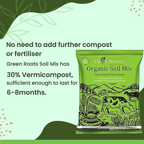 Image of Green Roots Organic Potting Soil Mix with Cocopeat, Vermicompost, Neem Granule, Plant Manure /Khad - 3 KG