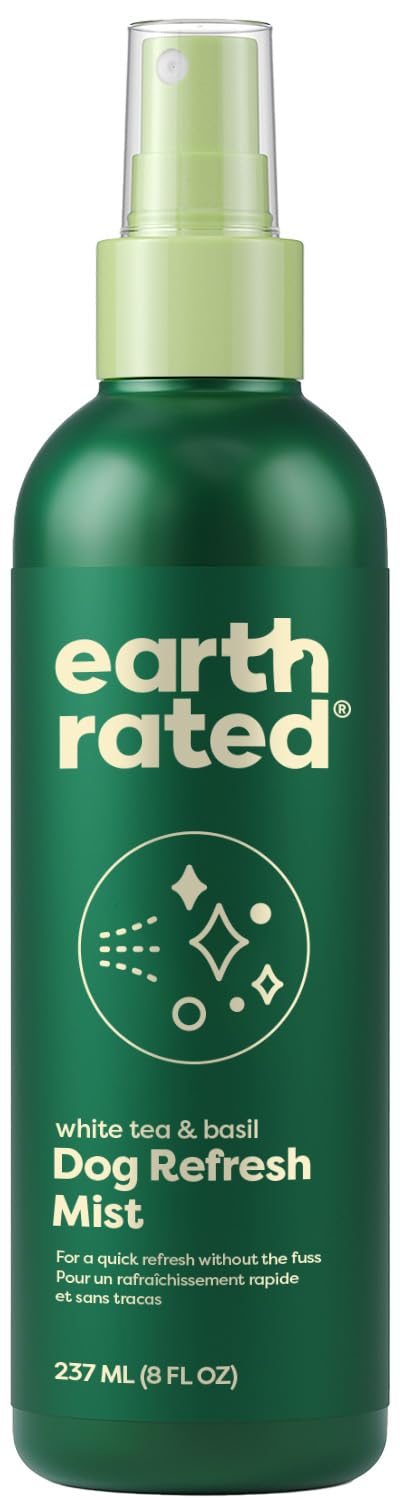 Earth Rated Spray désodorisant pour chien, revitalisant et éliminant les odeurs, parfum pour chien et chiot, pour tous les types de pelage, parfum rafraîchissant de thé blanc et de basilic, 236,8 g