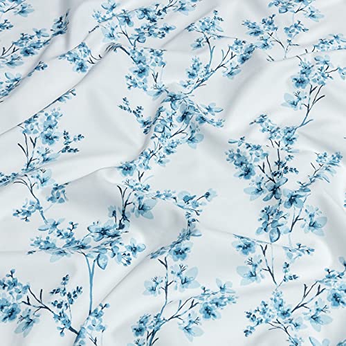 Chanasya Floral Printed King Bed Sheet Set 4-Piece - Ultra Soft Elegant Forsythia Pattern -1 Flat Sheet 1 Fitted Sheet 2 Pillowcases - Wrinkle Stain Resistant Luxurious Microfiber Sheets - Blue - King #TOP7