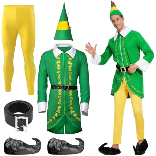 SSKHE Elf Costume Men Adult Elf Costume Adult Christmas Fancy Dress Halloween Christmas Cosplay Full Set Costumes (M)