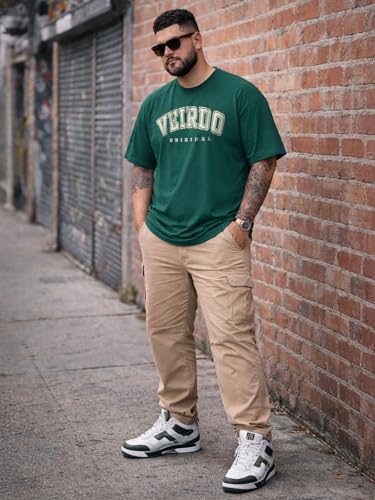 Image of Veirdo 100% Pure Cotton Oversized Fit Drop Shoulder Aesthetic Front Chest Typo Graphic Printed T-Shirt for Men (Sizes : 2XL to 5XL)