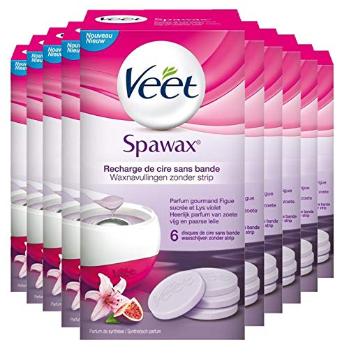 Veet Spawax Recharges de Cire Epilation sans Bandes - Jambes, Maillot, Aisselles, Bras - Figue Sucrée et Lys Violet (60 Disques)