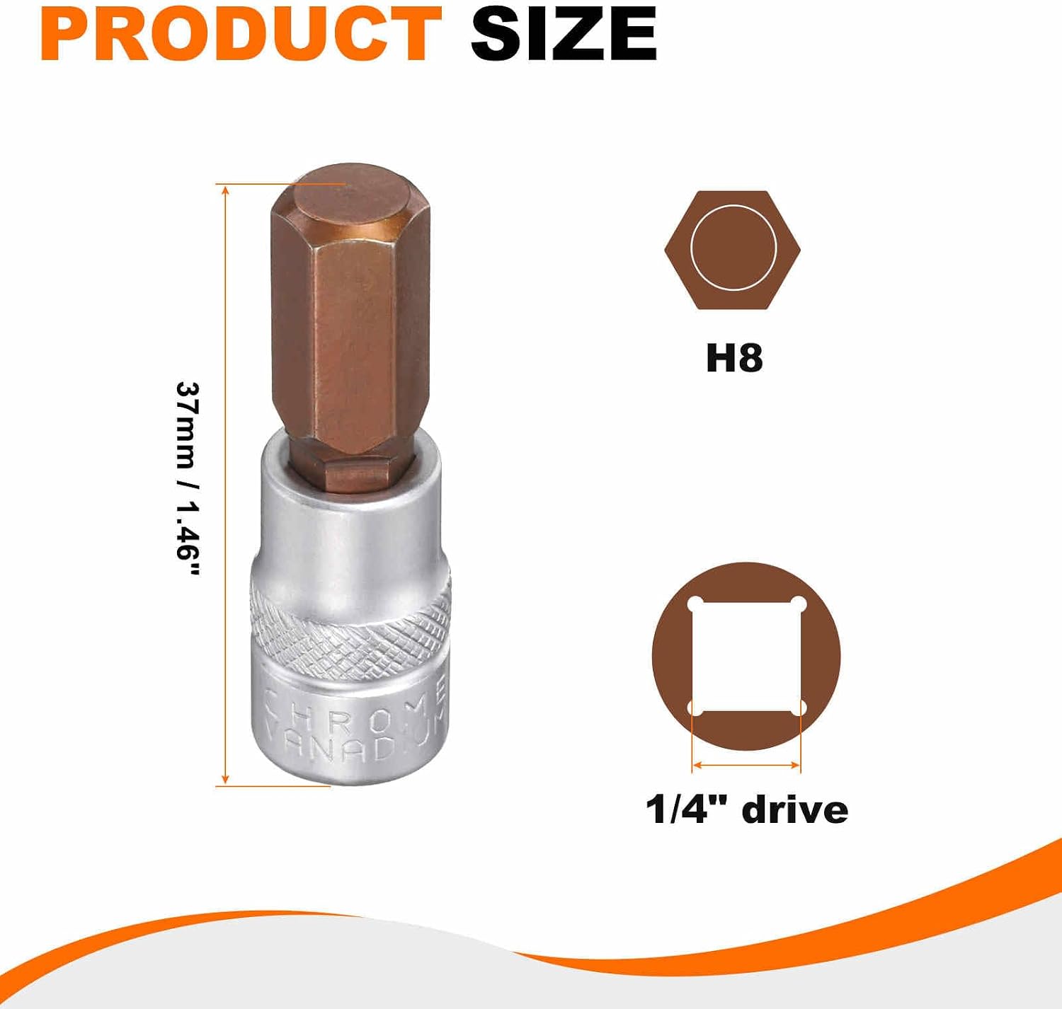 HARFINGTON 5pcs H8 Hex Bit Socket 1/4" Square Drive Metric S2 CR-V Steel image 2