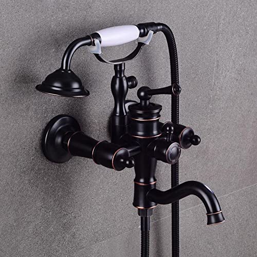 Robinet de baignoire en laiton chrome mural avec douchette design chic