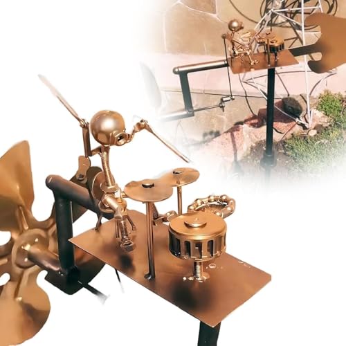 Handgefertigte Metall Windmühle Schlagzeuger,Windspiel Trommler für Garten,Terrasse & Balkon – Kinetische Windskulptur aus Metall, Robustes Windrad für Outdoor-Deko, Musiker-Geschenk