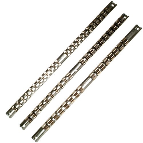 3 x Aufsteckschiene/Klemmleiste/Nusshalter/Aufsteckleiste/Ordnungssystem mit 60 verschiebbare Clips für 1/4" 3/8" 1/2" Vierkant Nüsse Einsätze, 420 mm Cover