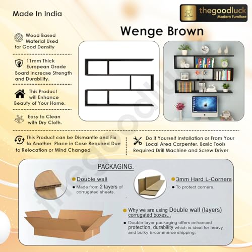 Image of Wall Mount Floating Shelves for Books Shelf, Antiques, Organizer, Storage - DIY - MDF (Wenge)