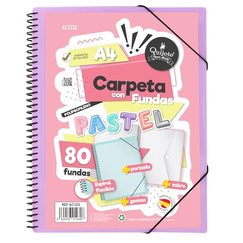 Starplast Flexible Spiral Folder with Sleeves – 80 Transparent Pockets, A4, Elastic Closure, Polypropylene Cover, Customisable Cover, for School and Office Use – Lilac Starplast Flexible Spiral Folder with Sleeves – 80 Transparent Pockets, A4, Elastic Closure, Polypropylene Cover, Customisable Cover, for School and Office Use – Lilac