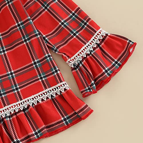 MAINESAKA Baby Boy Girl Pajamas Christmas Red Plaid Print Long Sleeve Lapel Collar Button Down Top Shirt Pants Nightwear3