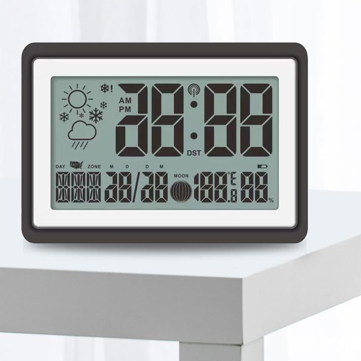 Digital Clock with LCD Display,Wall Clock Desk Clocks Battery Operated with Weather,Day of Week,Temperature Humidity,12/24Hr,Weather Forecast