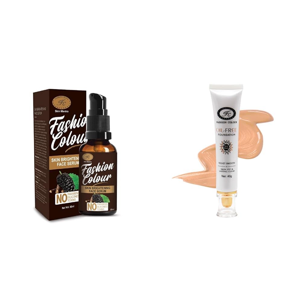 Fashion Colour Skin Brightening Face Serum - For Even Tone, Radiance & Skin Glow, Made In India, 50ml Oil Free Sunscreen Foundation, Matte Skin Fit & Lasting Clear, 40g (Shade 01)
