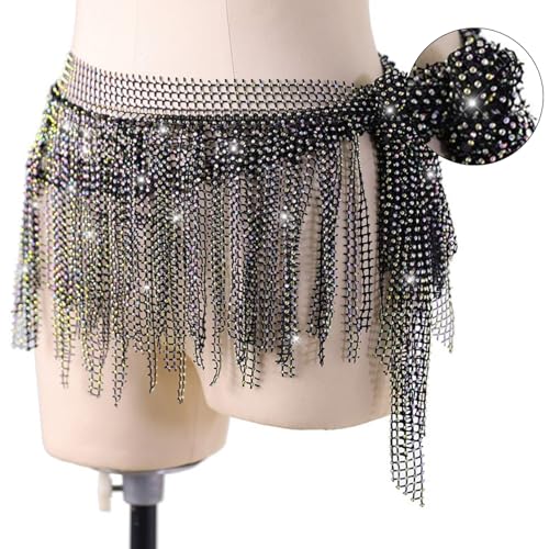 Sparkling Fringes Belly Dance Waist Chain with Studded Rhinestones Skirts Wrap Shimmering Tassels Belly Dancing3