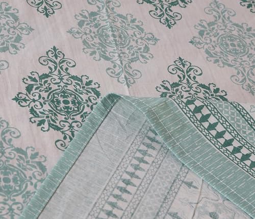 Image of Texstylers Table Cloth | Table Cloth for 6 Seater Dining Table| Dining Table Cover 6 Seater | Table Cover 6 Seater | Dining Table Cover | Rectangle, Cotton,150 cm X 225 cm (Teal Green)