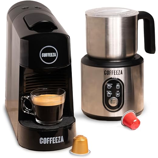 COFFEEZA Finero Next Pod Coffee Machine with Milk Frother (Combo) - 20 Bar Pressure, Nespresso Pod Compatible | Perfect Coffee Maker for Espresso, Latte & Cappuccino | 1-Year Warranty (Black colour)